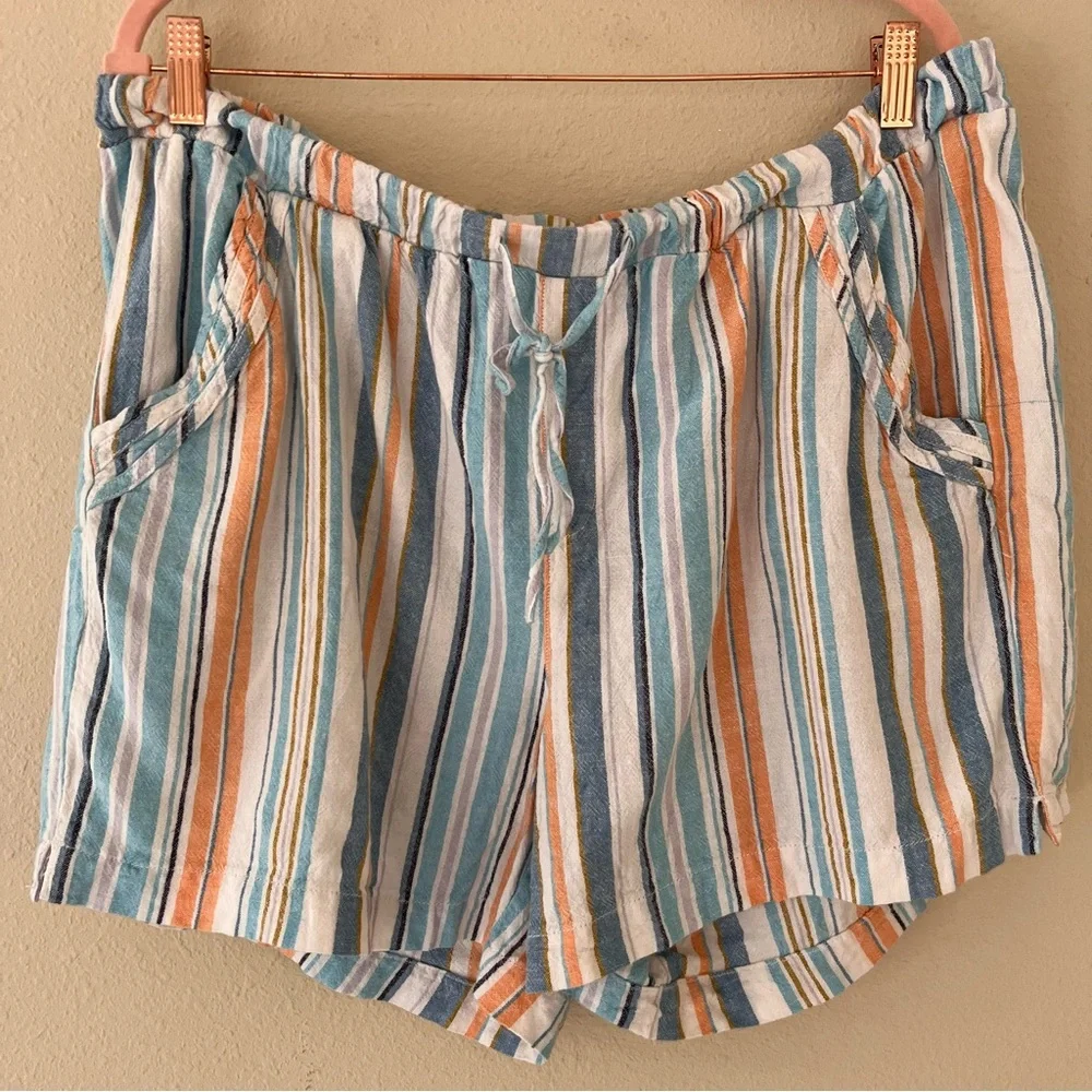 Briggs Linen Shorts Size‎ XL Striped Elastic Drawstring Coastal Beach Vacation